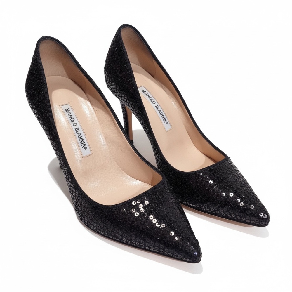 Manolo Blahnik Black Sequin Heels